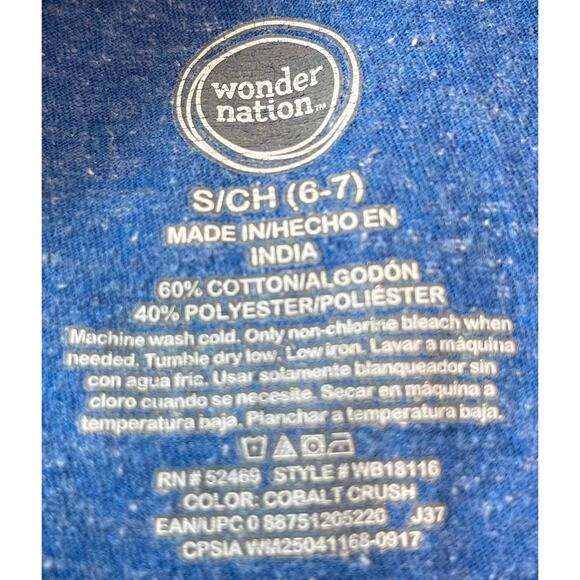 WONDER NATION SHORT SLEEVE T-SHIRT, BOYS, S (6-7), BLUE & ORANGE STRIPES - Picture 9 of 9